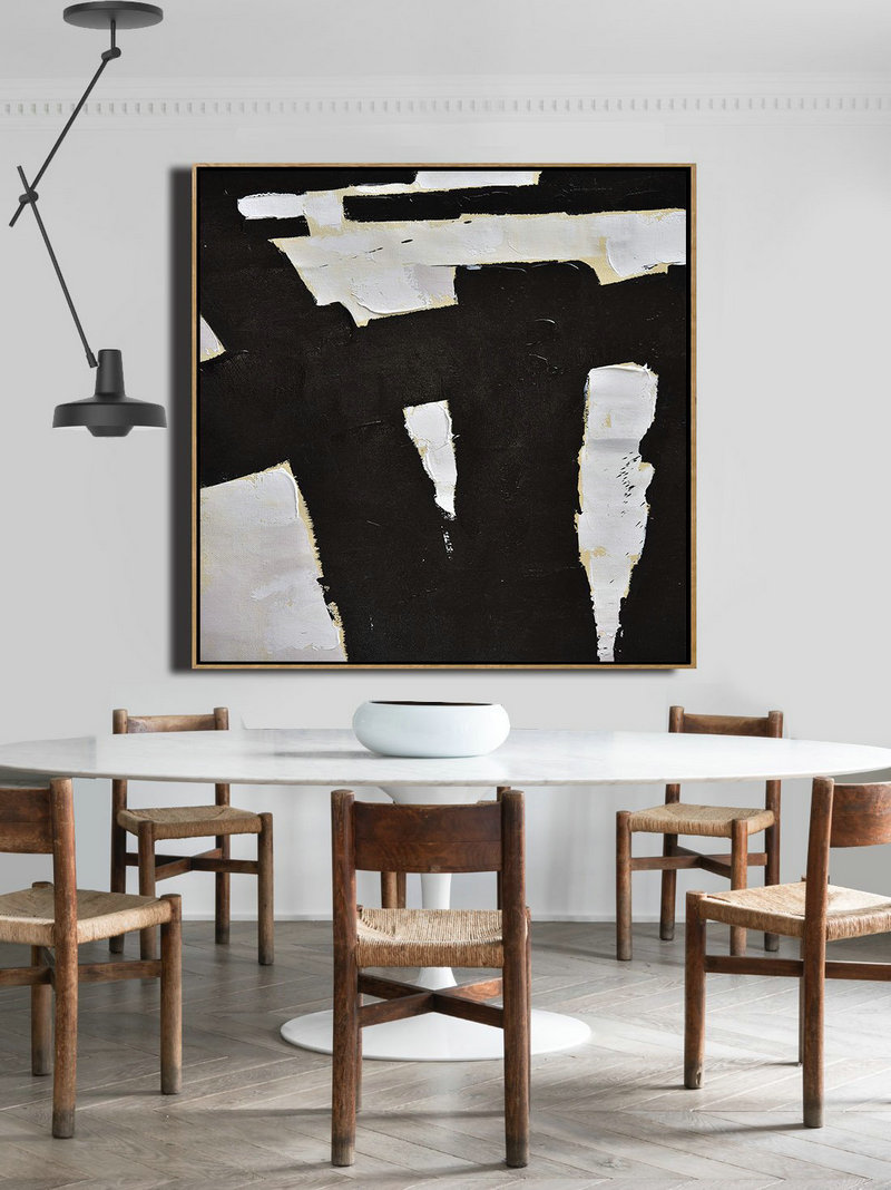 Large Abstract Painting,Handmade Minimal Art Palette Knife Canvas Painting, Black White Beige - Extra Large Wall Art